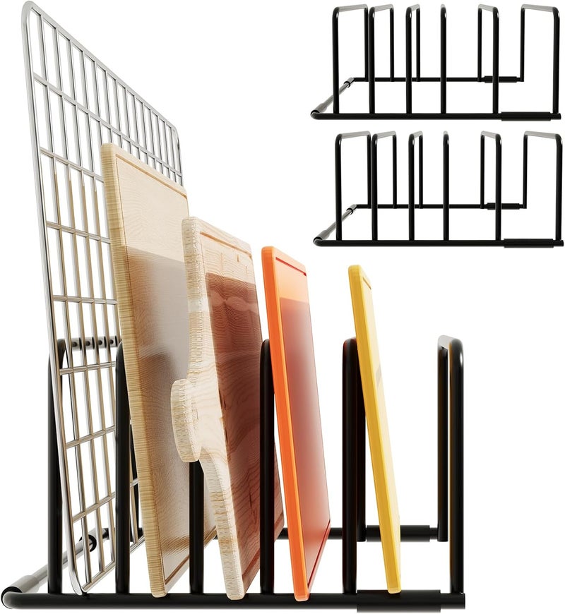PAJWITHL cookie sheet organizer for cabinet for Cutting Boards Baking Sheets, Cookie Pans, Cooling Small Racks Storage Stand and Bakeware,Kitchen Cabinet Countertop Organizer (Black - 2Pack) - Image 1